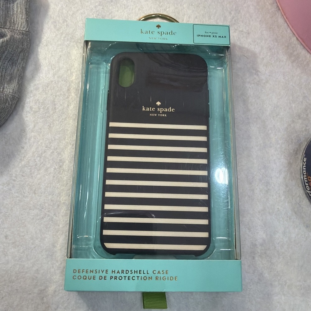 NIB Kate Spade New York Black/Cream Feeder Stripe Case, iPhone XS Max Tub24